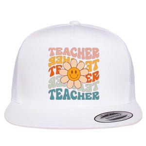 Retro Teacher Daisy Colorful Elementary School Teacher Flat Bill Trucker Hat