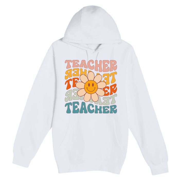 Retro Teacher Daisy Colorful Elementary School Teacher Premium Pullover Hoodie