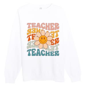 Retro Teacher Daisy Colorful Elementary School Teacher Premium Crewneck Sweatshirt