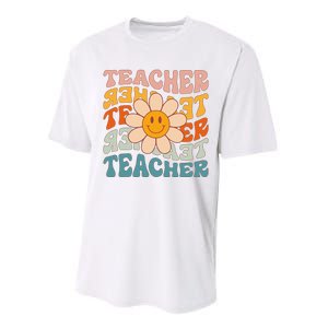 Retro Teacher Daisy Colorful Elementary School Teacher Performance Sprint T-Shirt