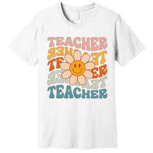 Retro Teacher Daisy Colorful Elementary School Teacher Premium T-Shirt