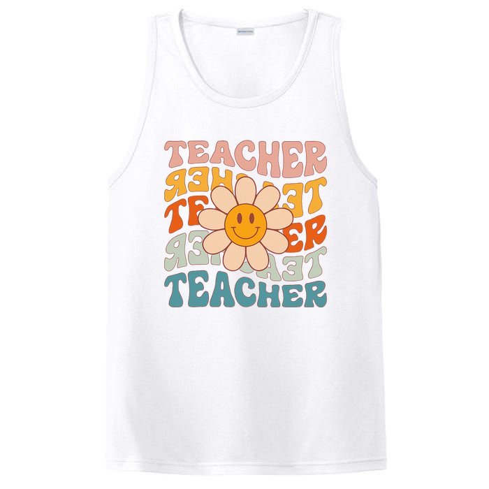 Retro Teacher Daisy Colorful Elementary School Teacher PosiCharge Competitor Tank