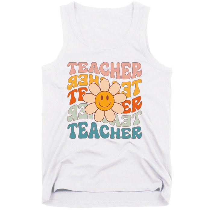 Retro Teacher Daisy Colorful Elementary School Teacher Tank Top