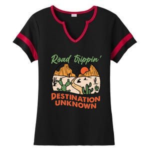 Road Trippin Destination Unknown Wanderlust Travel Western Funny Gift Ladies Halftime Notch Neck Tee