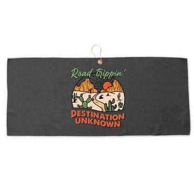 Road Trippin Destination Unknown Wanderlust Travel Western Funny Gift Large Microfiber Waffle Golf Towel