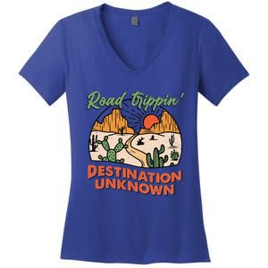 Road Trippin Destination Unknown Wanderlust Travel Western Funny Gift Women's V-Neck T-Shirt