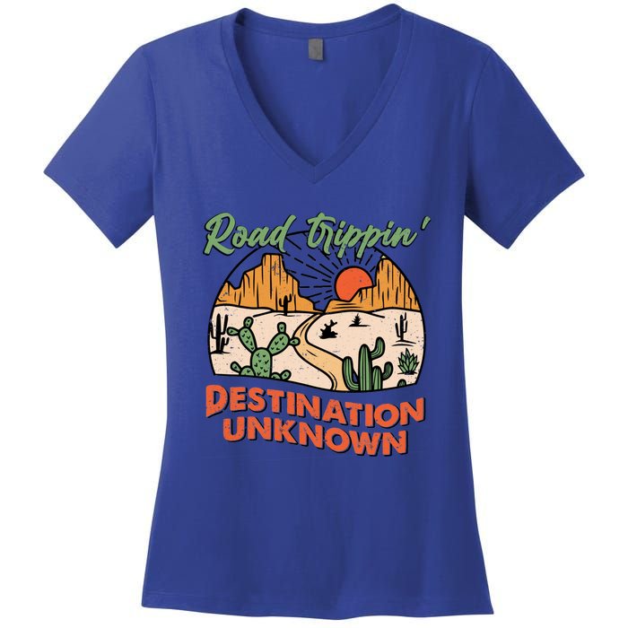 Road Trippin Destination Unknown Wanderlust Travel Western Funny Gift Women's V-Neck T-Shirt