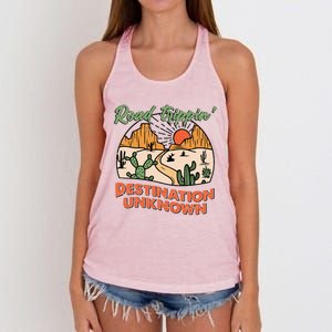 Road Trippin Destination Unknown Wanderlust Travel Western Funny Gift Women's Knotted Racerback Tank