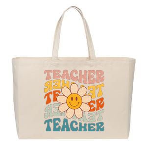 Retro Teacher Daisy Colorful Elementary School Teacher Cotton Canvas Jumbo Tote