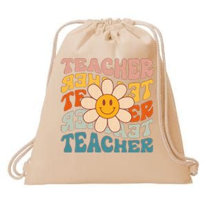 Retro Teacher Daisy Colorful Elementary School Teacher Drawstring Bag