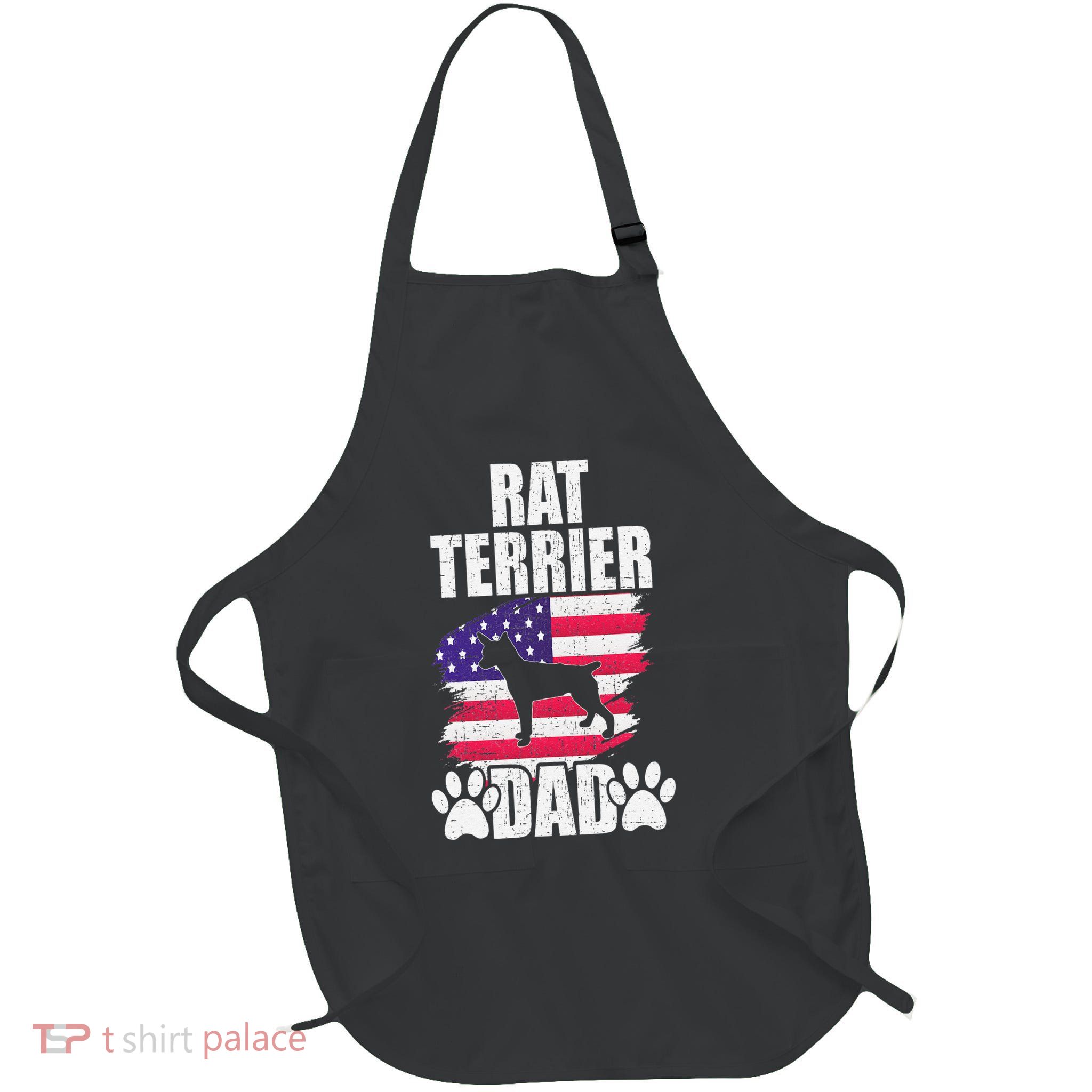Rat Terrier Dad Dog Lover American Us Flag Full-Length Apron With Pockets