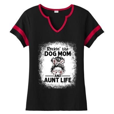 Rockin' The Dog Mom And Aunt Life Funny Dog Lover Dog Mom Gift Ladies Halftime Notch Neck Tee