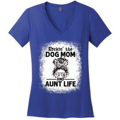 Rockin' The Dog Mom And Aunt Life Funny Dog Lover Dog Mom Gift Women's V-Neck T-Shirt