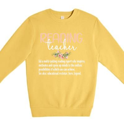 Reading Teacher Definition School Book Reading Specialist Gift Premium Crewneck Sweatshirt