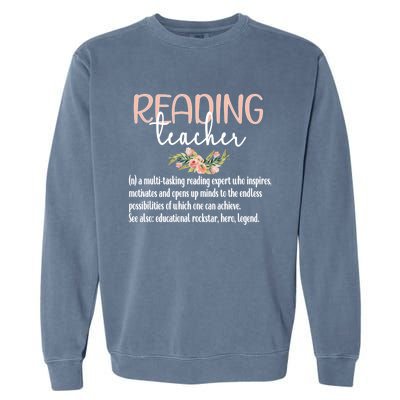 Reading Teacher Definition School Book Reading Specialist Gift Garment-Dyed Sweatshirt