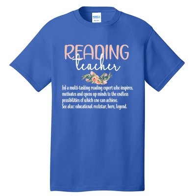 Reading Teacher Definition School Book Reading Specialist Gift Tall T-Shirt