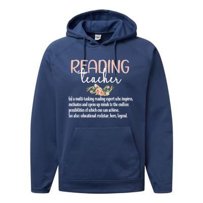 Reading Teacher Definition School Book Reading Specialist Gift Performance Fleece Hoodie