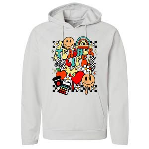 Retro Teacher Daisy Colorful Elementary School Teacher Performance Fleece Hoodie