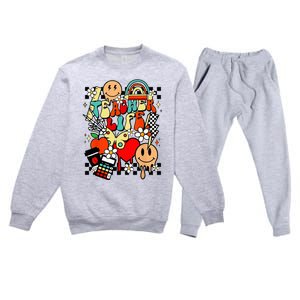 Retro Teacher Daisy Colorful Elementary School Teacher Premium Crewneck Sweatsuit Set