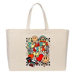 Retro Teacher Daisy Colorful Elementary School Teacher Cotton Canvas Jumbo Tote