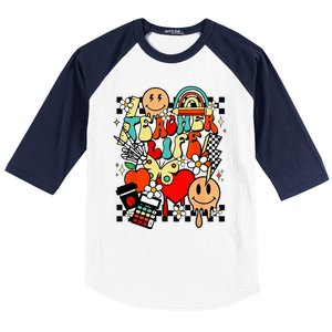 Retro Teacher Daisy Colorful Elementary School Teacher Baseball Sleeve Shirt