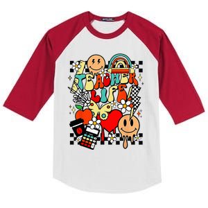 Retro Teacher Daisy Colorful Elementary School Teacher Kids Colorblock Raglan Jersey