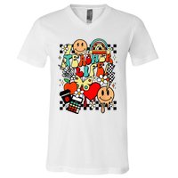 Retro Teacher Daisy Colorful Elementary School Teacher V-Neck T-Shirt