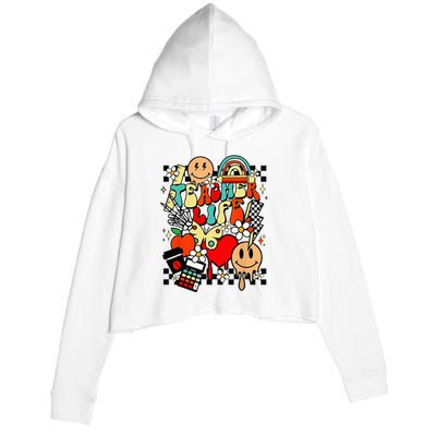 Retro Teacher Daisy Colorful Elementary School Teacher Crop Fleece Hoodie