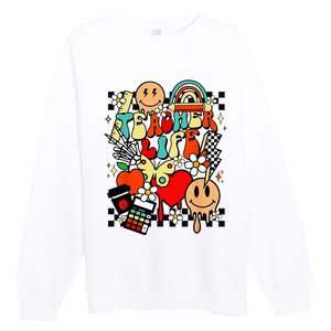 Retro Teacher Daisy Colorful Elementary School Teacher Premium Crewneck Sweatshirt