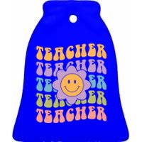 Retro Teacher Daisy Colorful Great Gift Eletary School Teacher Great Gift Ceramic Bell Ornament