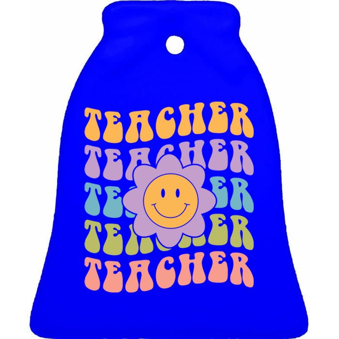 Retro Teacher Daisy Colorful Great Gift Eletary School Teacher Great Gift Ceramic Bell Ornament