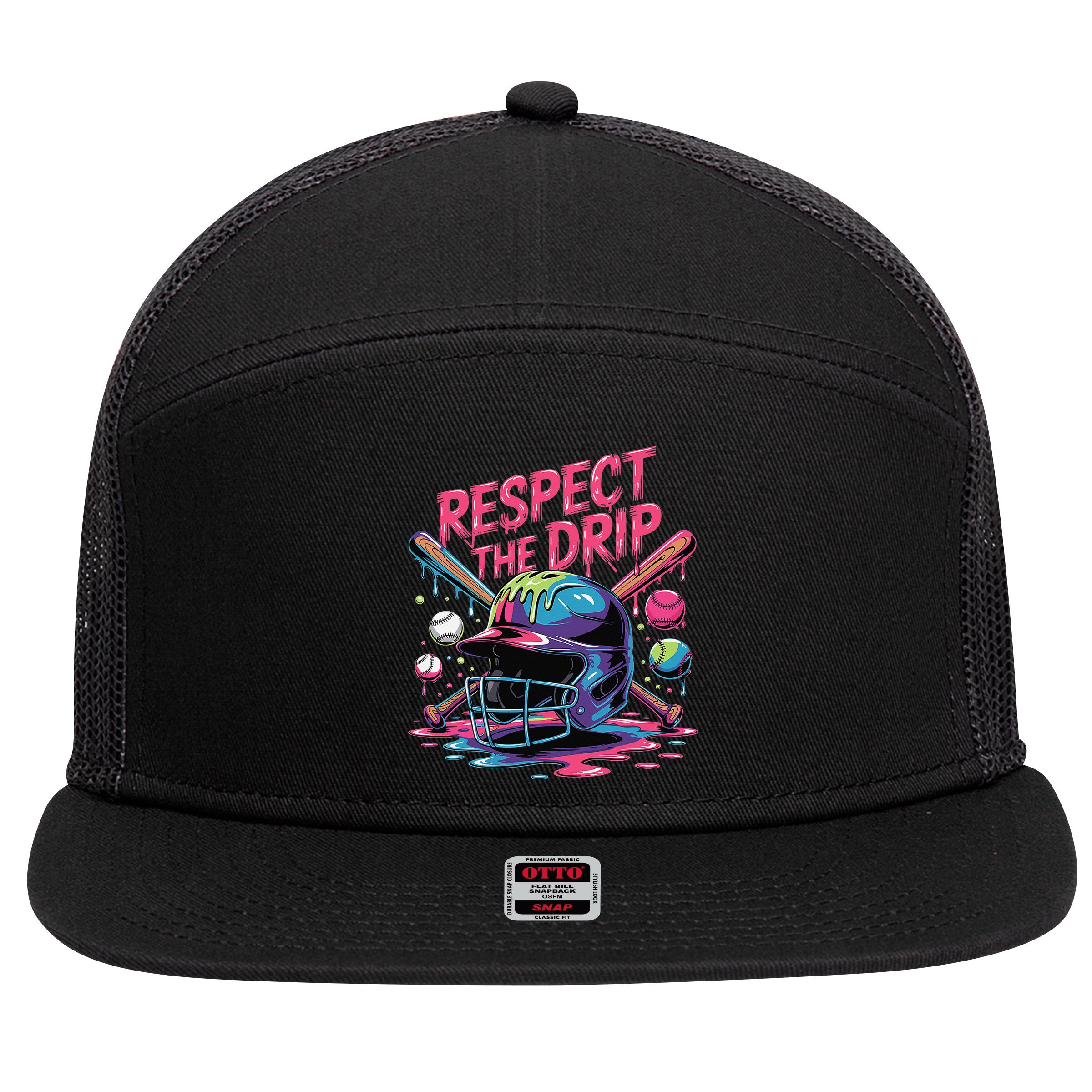 Respect The Drip Baseball Bat Ice Cream Drip 7 Panel Mesh Trucker Snapback Hat