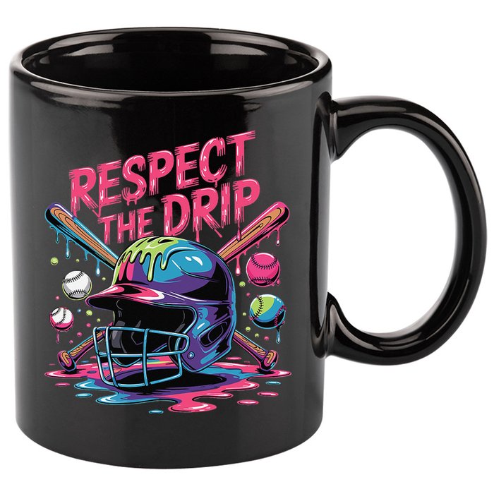 Respect The Drip Baseball Bat Ice Cream Drip 11oz C Handle Ceramic Mug