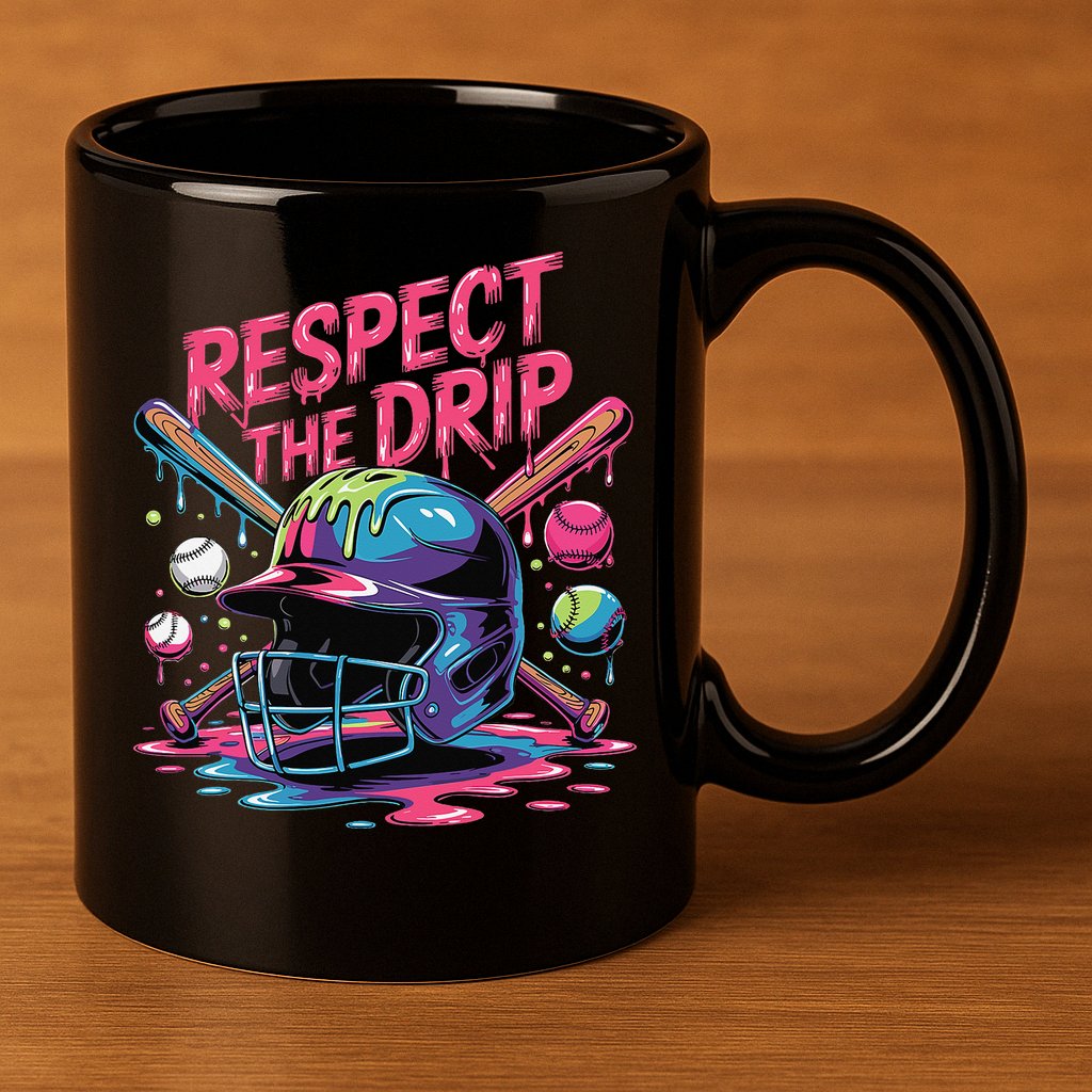 Respect The Drip Baseball Bat Ice Cream Drip 11oz C Handle Ceramic Mug