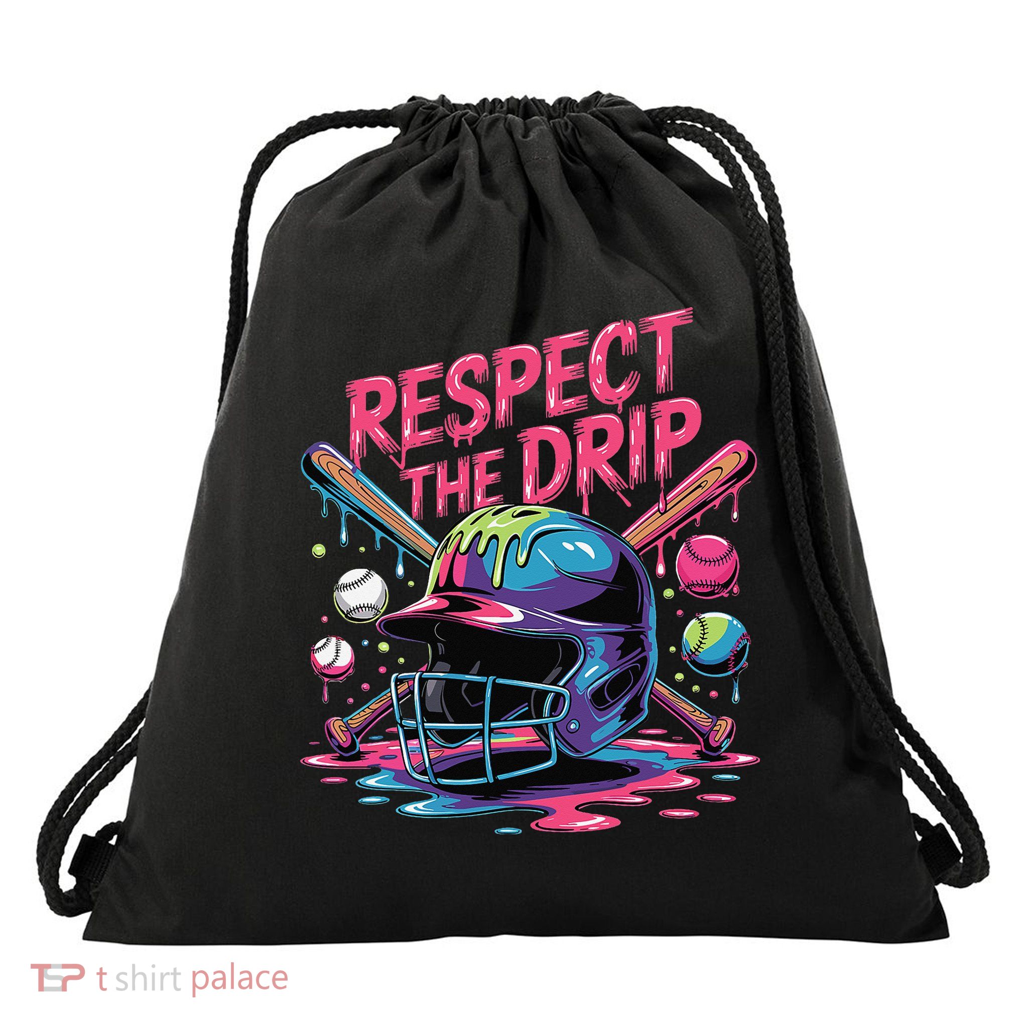 Respect The Drip Baseball Bat Ice Cream Drip Drawstring Bag