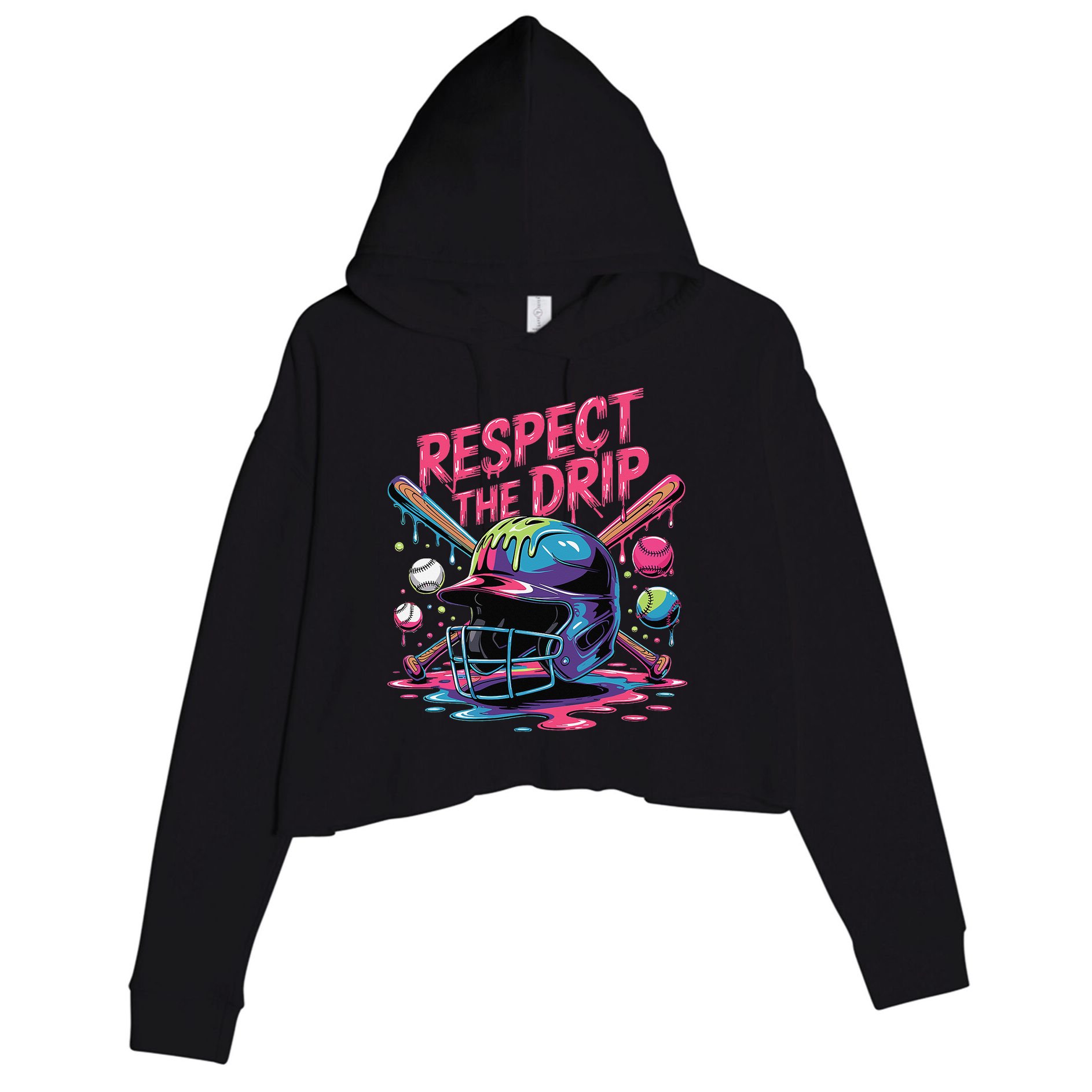 Respect The Drip Baseball Bat Ice Cream Drip Crop Fleece Hoodie