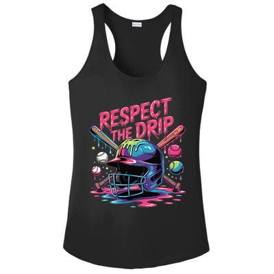 Respect The Drip Baseball Bat Ice Cream Drip Ladies PosiCharge Competitor Racerback Tank