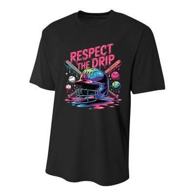 Respect The Drip Baseball Bat Ice Cream Drip Youth Performance Sprint T-Shirt