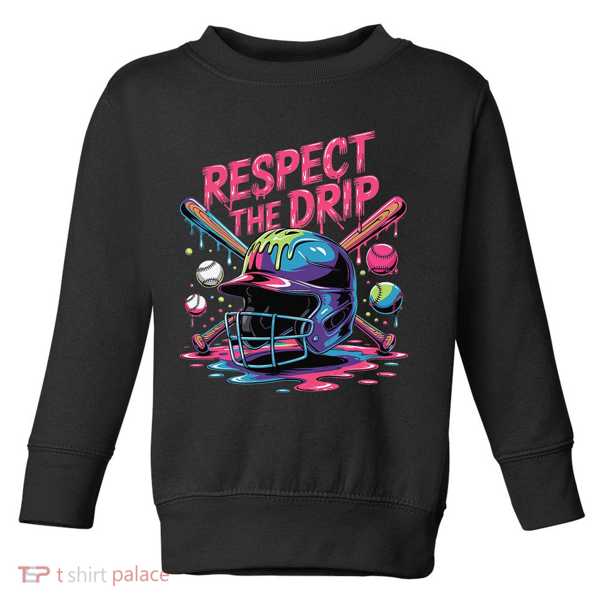 Respect The Drip Baseball Bat Ice Cream Drip Toddler Sweatshirt