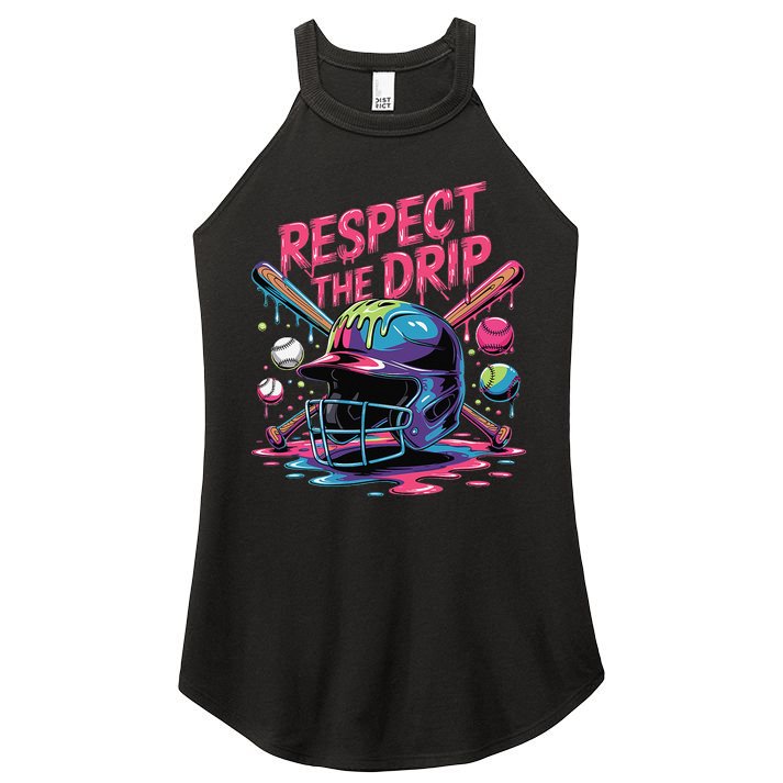 Respect The Drip Baseball Bat Ice Cream Drip Women's Perfect Tri Rocker Tank