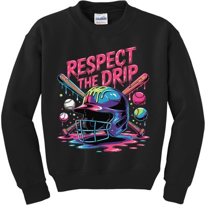Respect The Drip Baseball Bat Ice Cream Drip Kids Sweatshirt
