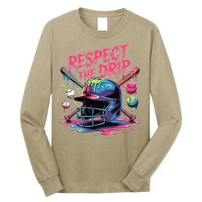 Respect The Drip Baseball Bat Ice Cream Drip Long Sleeve Shirt