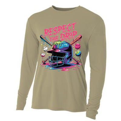 Respect The Drip Baseball Bat Ice Cream Drip Cooling Performance Long Sleeve Crew