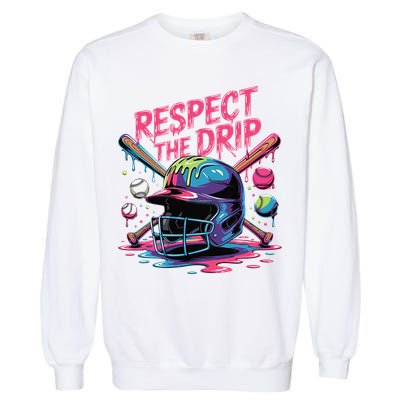 Respect The Drip Baseball Bat Ice Cream Drip Garment-Dyed Sweatshirt