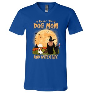 Rocking The Dog Mom And Witch Life Bichon Frise Halloween Cute Gift V-Neck T-Shirt