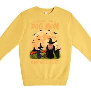 Rocking The Dog Mom And Witch Life Boston Terrier Halloween Gift Premium Crewneck Sweatshirt