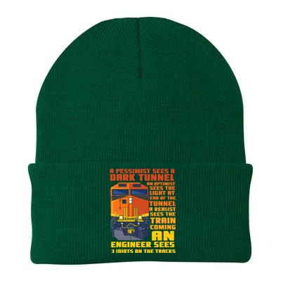 Railroad Train Engineer Sees 3 Idiots On The Tracks Knit Cap Winter Beanie