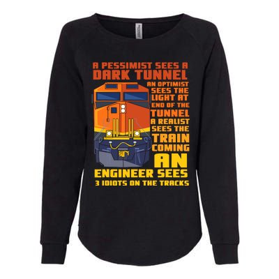 Railroad Train Engineer Sees 3 Idiots On The Tracks Womens California Wash Sweatshirt