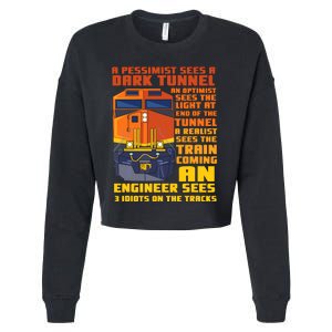 Railroad Train Engineer Sees 3 Idiots On The Tracks Cropped Pullover Crew