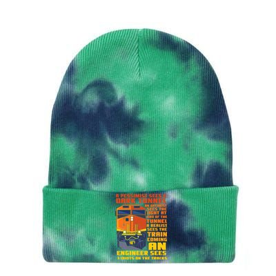 Railroad Train Engineer Sees 3 Idiots On The Tracks Tie Dye 12in Knit Beanie